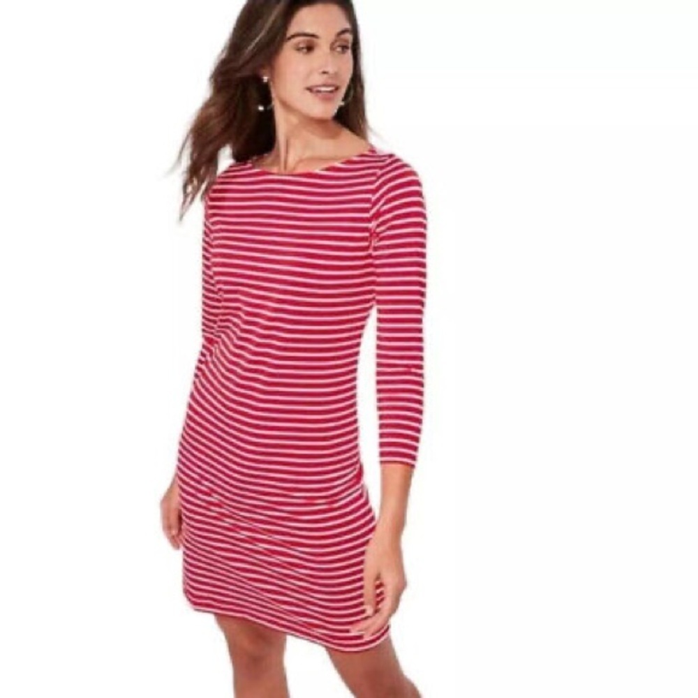 Vineyard Vines Red and‎ White Striped Sankaty Boatneck Shift Dress Small